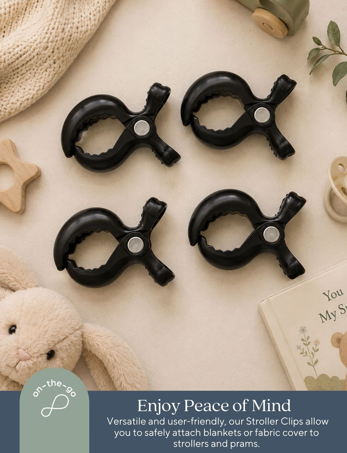 Stroller Clips - 4 Pack Black