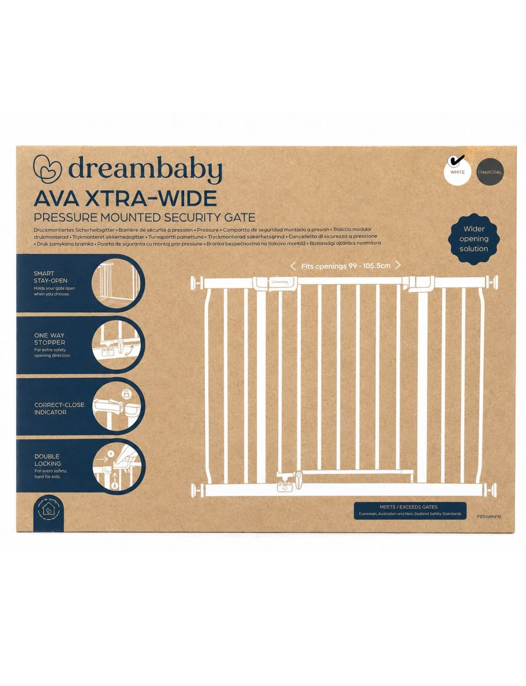 Ava Extra-Wide Hallway Gate - White (100cm - 105.5cm)
