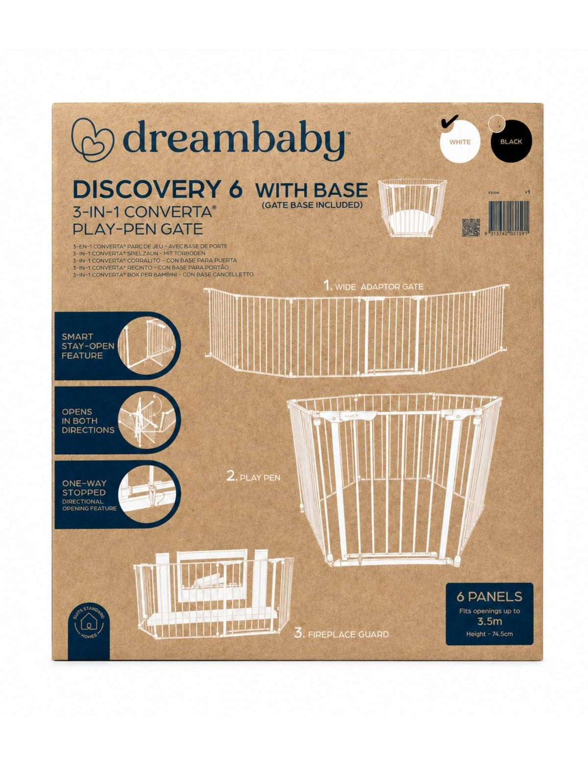 Discovery 6 panel Playpen - White with fitted base sheet