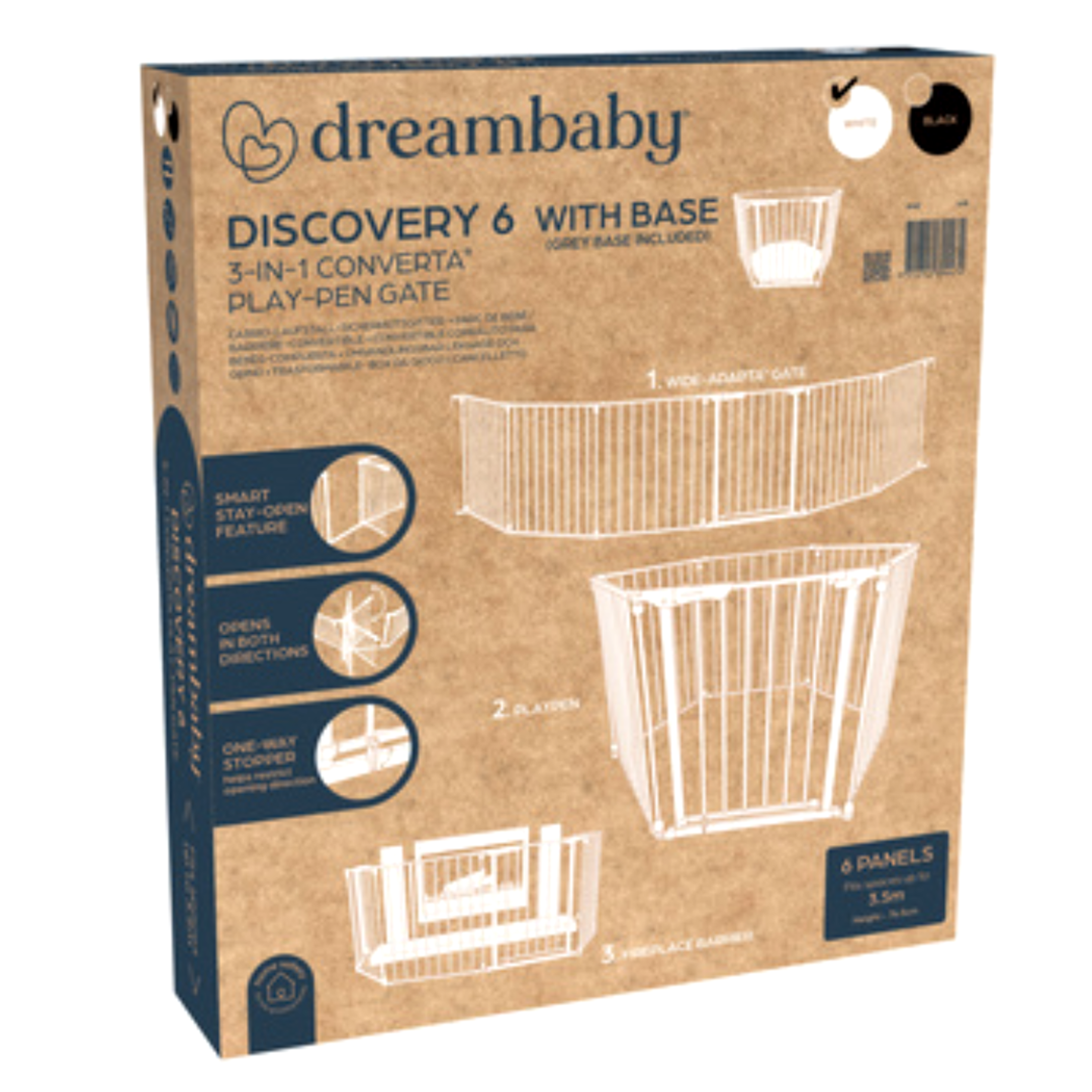 Discovery 6 panel Playpen - White with fitted base sheet