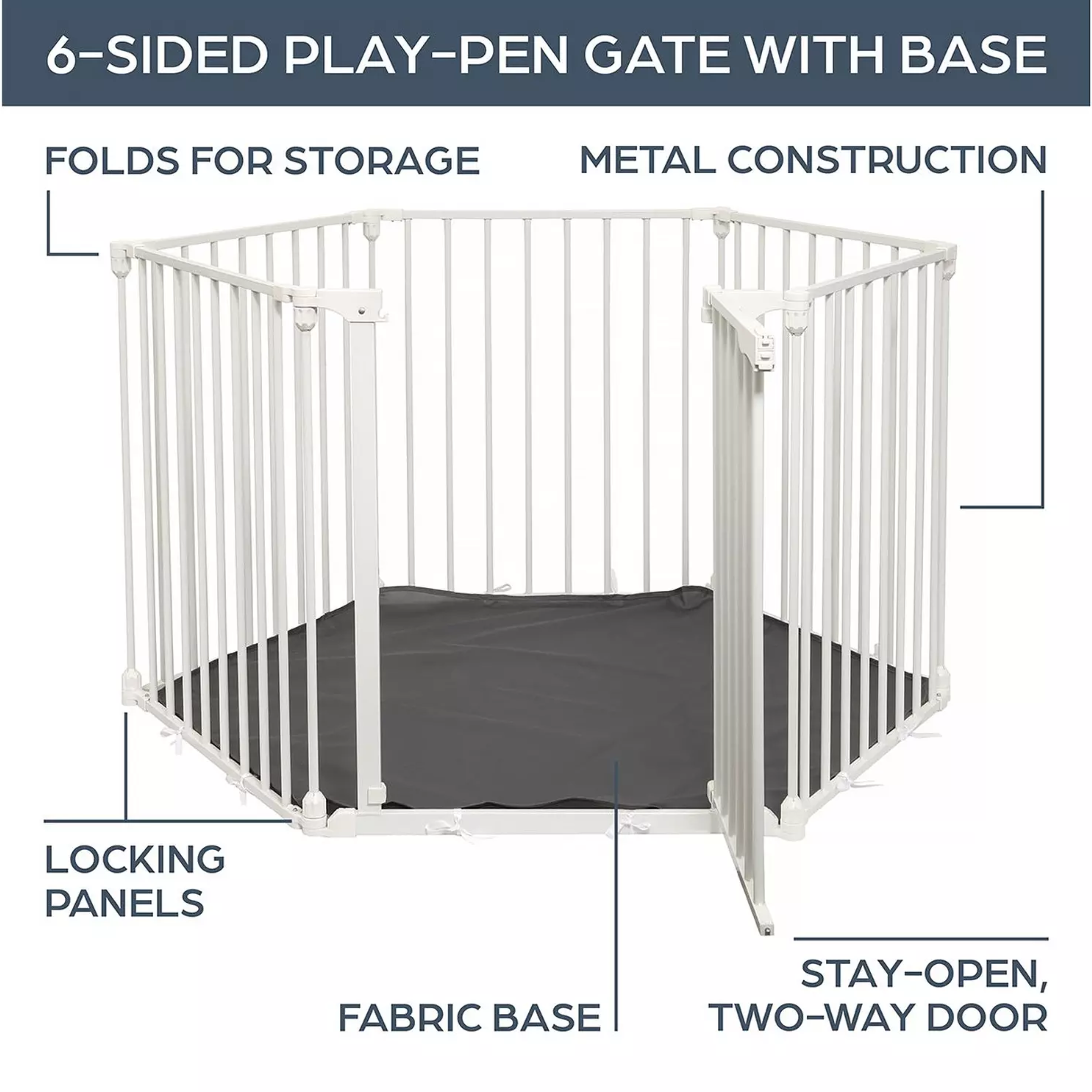 Discovery 6 panel Playpen - White with fitted base sheet