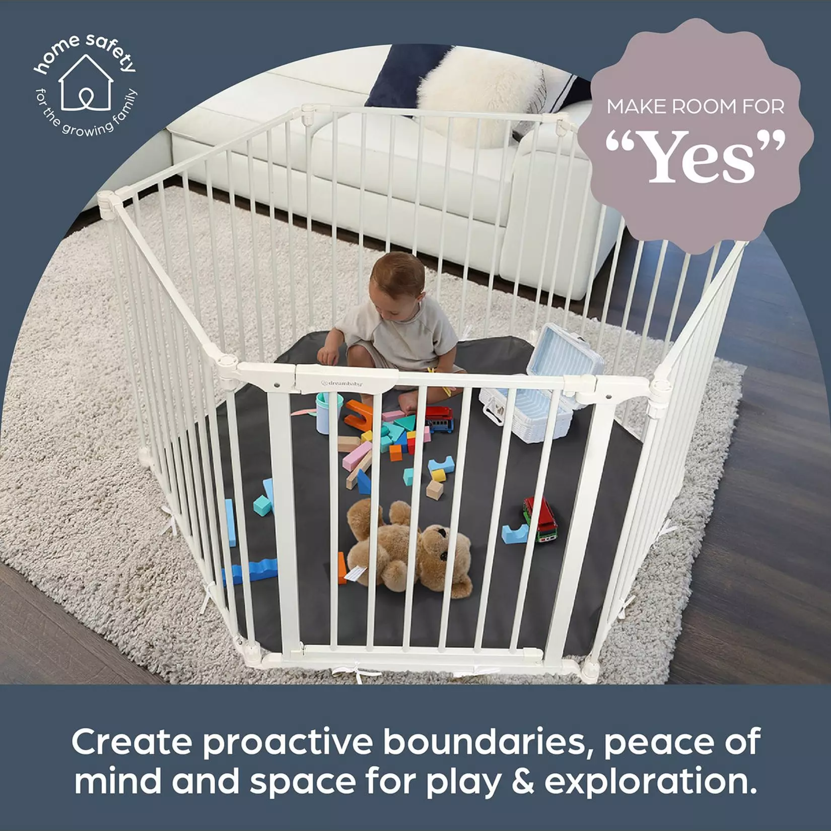 Discovery 6 panel Playpen - White with fitted base sheet